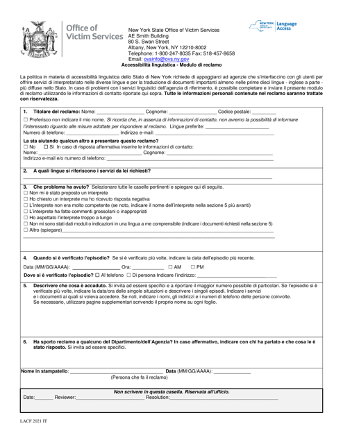 Language Access Complaint Form - New York (Italian), 2021