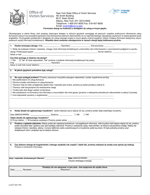 Language Access Complaint Form - New York (Polish), 2021