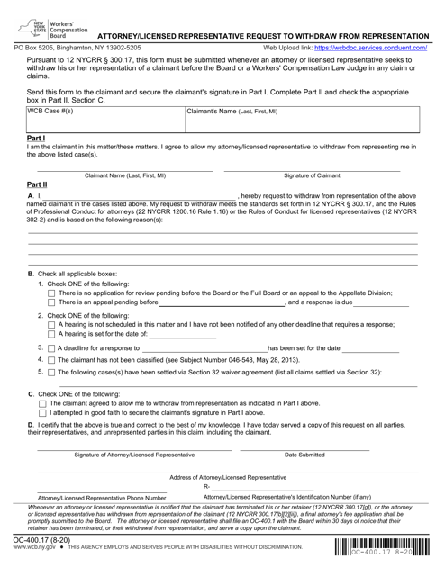 Form OC-400.17 Attorney/Licensed Representative Request to Withdraw From Representation - New York