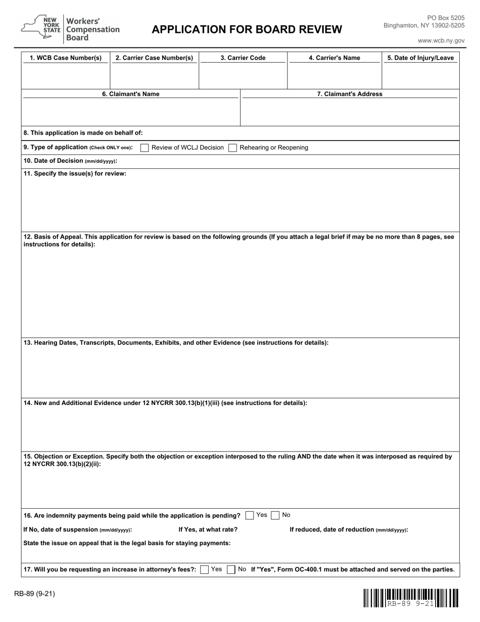 Form RB-89 Application for Board Review - New York, Page 3
