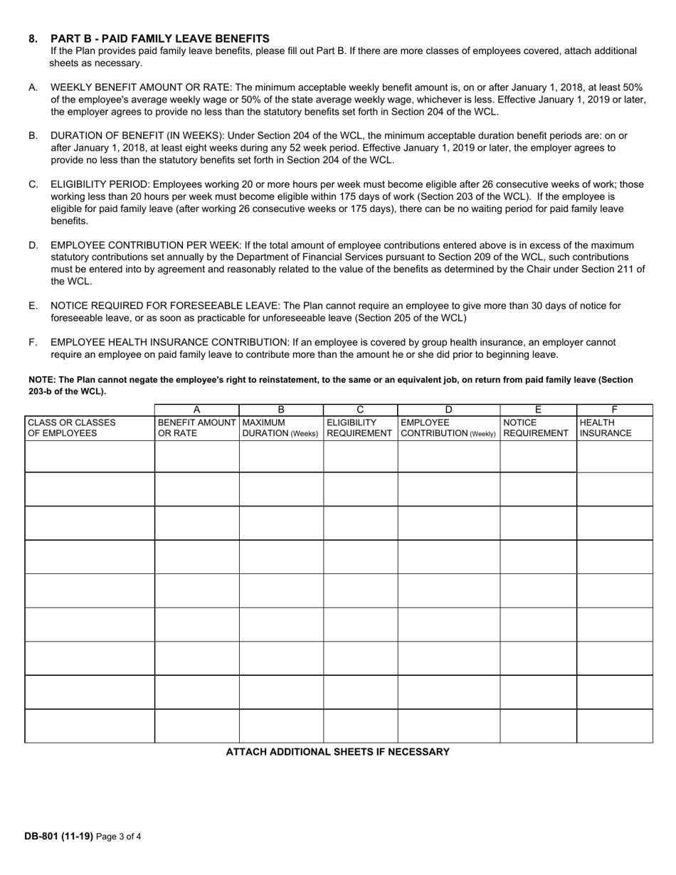 Form DB-801 Application for Approval of Plan of an Association of Employers or Employees, Union or Trustees Providing Disability and / or Paid Family Leave Benefits - New York, Page 3