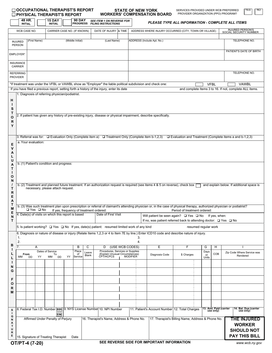 Form OT / PT-4 Occupational / Physical Therapists Report - New York, Page 1