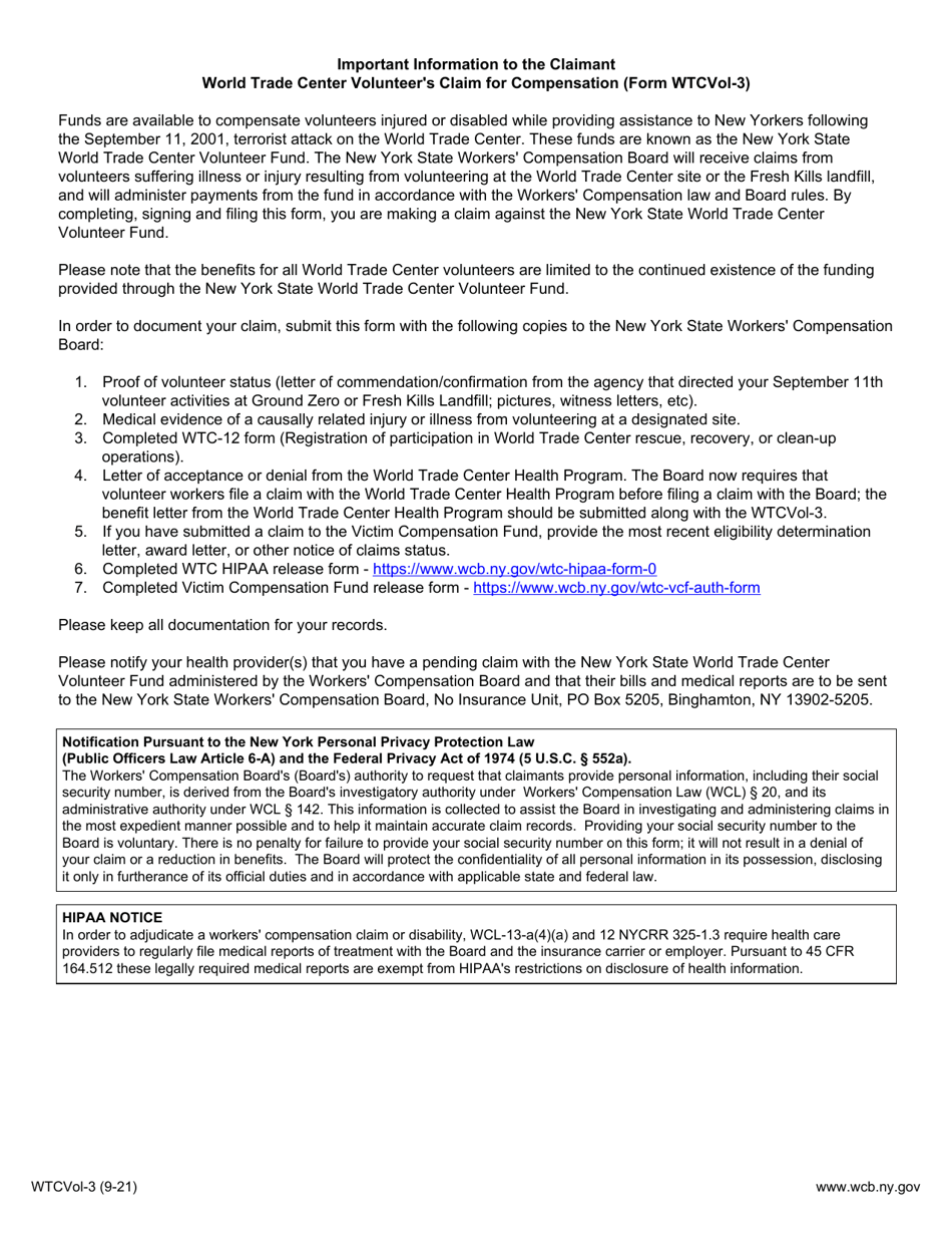 Form WTCVol-3 World Trade Center Volunteers Claim for Compensation - New York, Page 2
