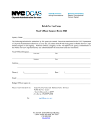 Document preview: Fiscal Officer Designee Form - Public Service Corps - New York City