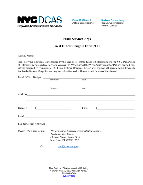 Fiscal Officer Designee Form - Public Service Corps - New York City Download Pdf