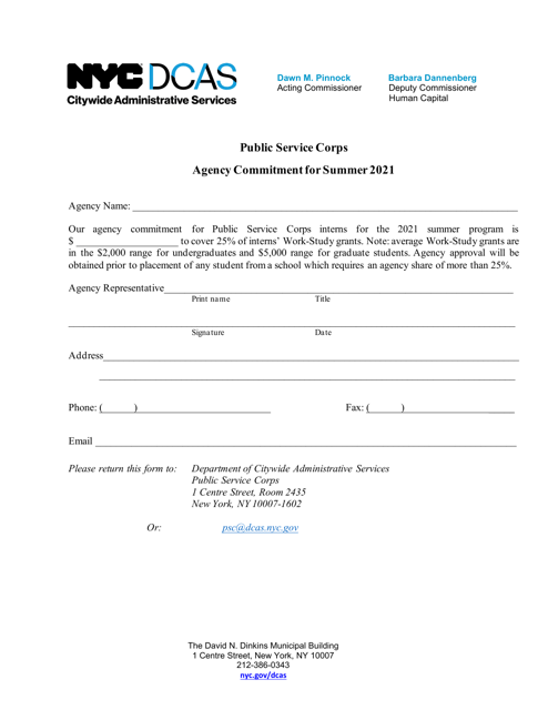 Agency Summer Commitment Form - New York City Download Pdf