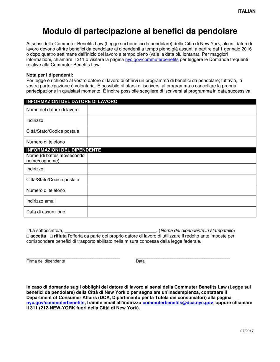 Commuter Benefits Participation Form - New York City (Italian), Page 1