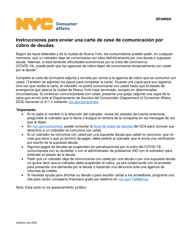 Document preview: Cease Debt Collection Communication Letter - New York City (English/Spanish)