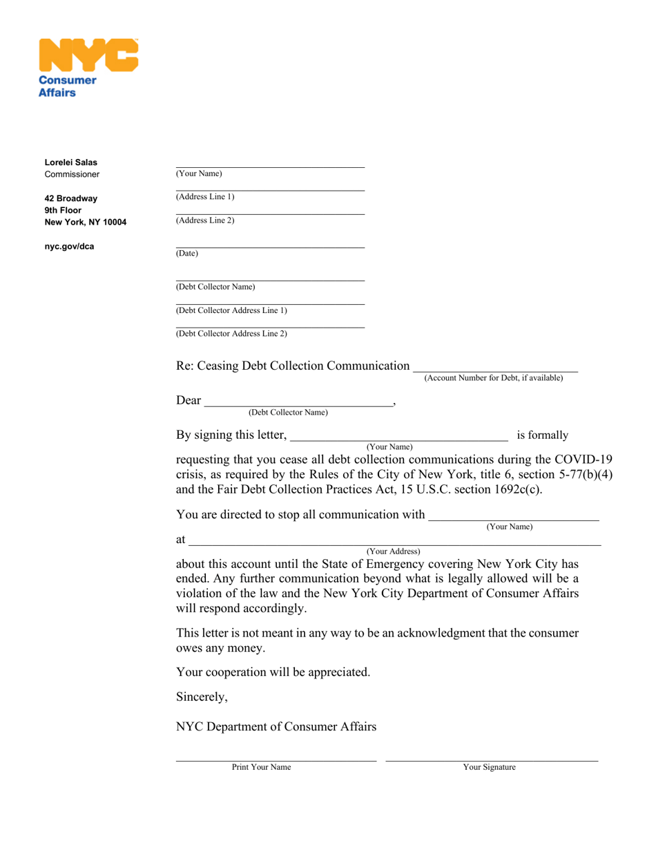 Cease Debt Collection Communication Letter - New York City (English / French), Page 3