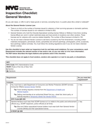 Document preview: Inspection Checklist: General Vendors - New York City