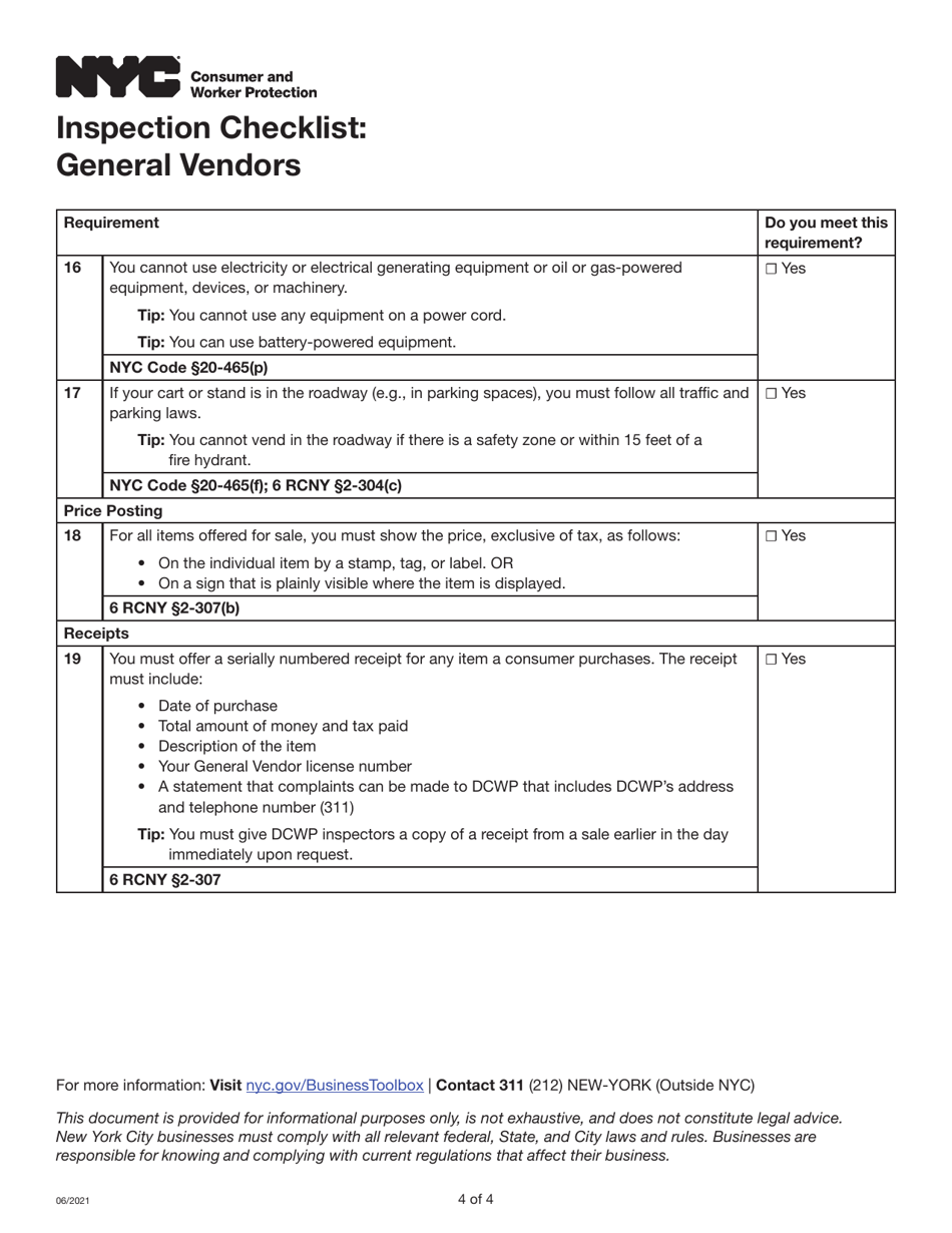 Inspection Checklist: General Vendors - New York City, Page 4
