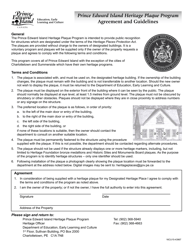 Agreement and Guidelines - Prince Edward Island Heritage Plaque Program - Prince Edward Island, Canada