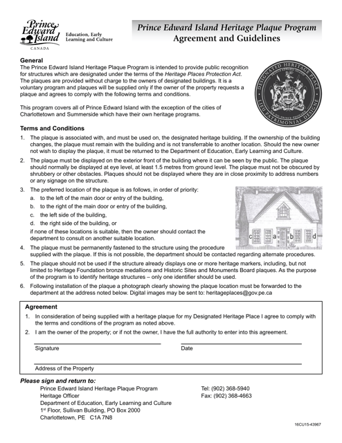 Agreement and Guidelines - Prince Edward Island Heritage Plaque Program - Prince Edward Island, Canada Download Pdf