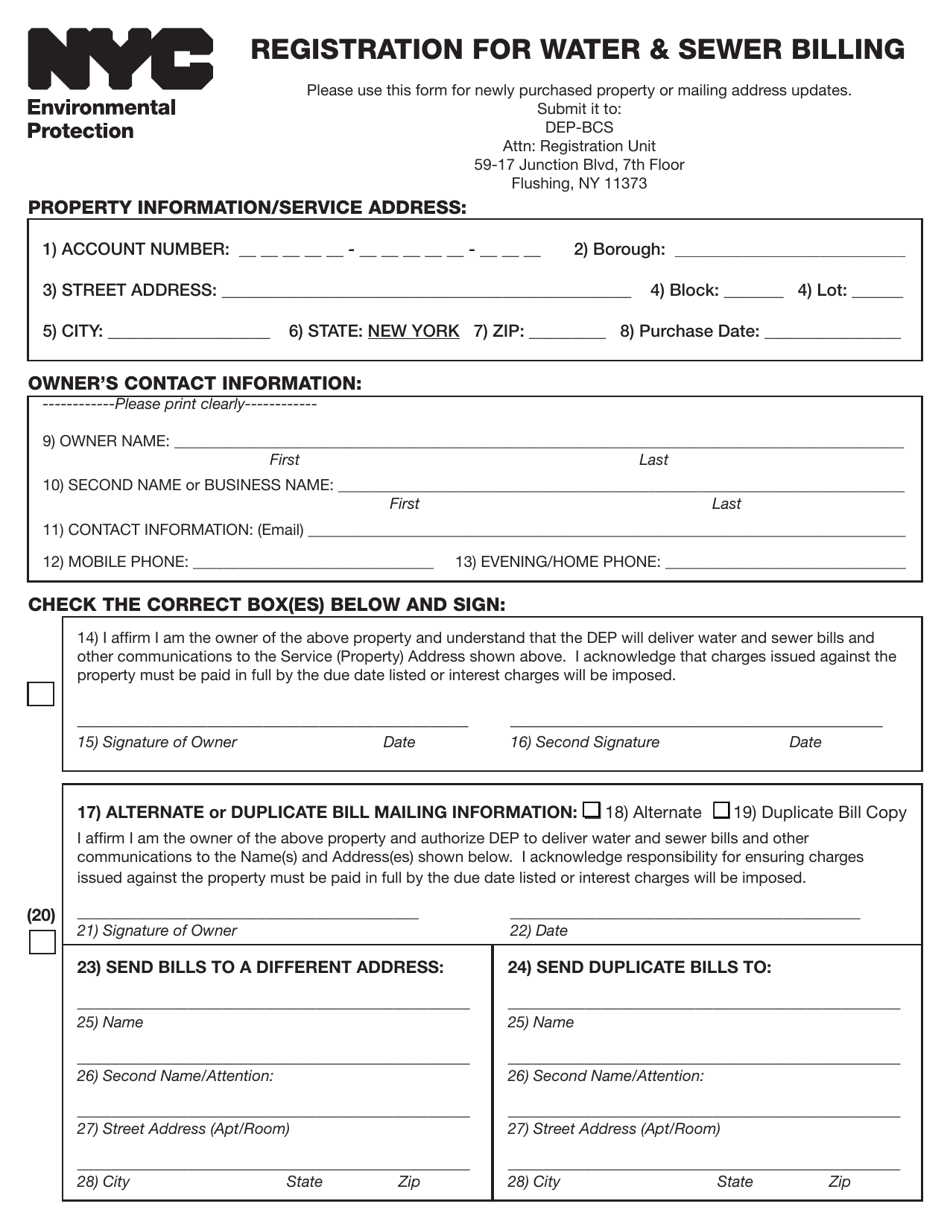 Registration for Water  Sewer Billing - New York City (English / Spanish), Page 1