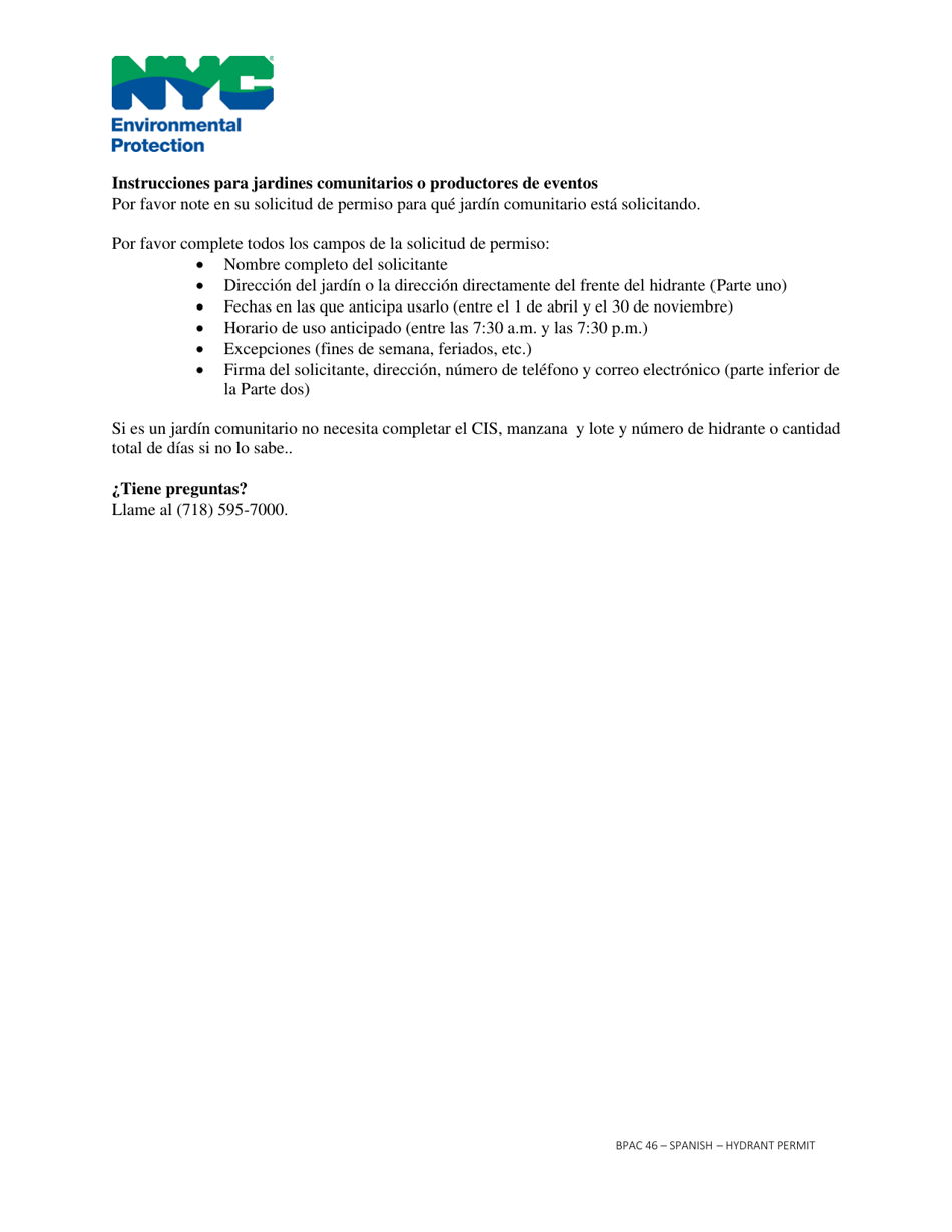 Instrucciones para Application for a Hydrant Water Use Permit - New York City (Spanish), Page 4