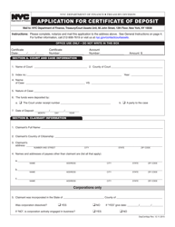 Document preview: Application for Certificate of Deposit - New York City