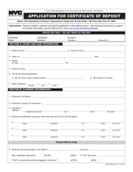 Application for Certificate of Deposit - New York City