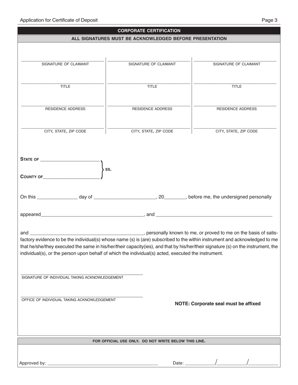 Application for Certificate of Deposit - New York City, Page 3