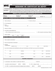 Document preview: Application for Certificate of Deposit - New York City (French)