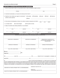 Application for Certificate of Deposit - New York City (French), Page 2