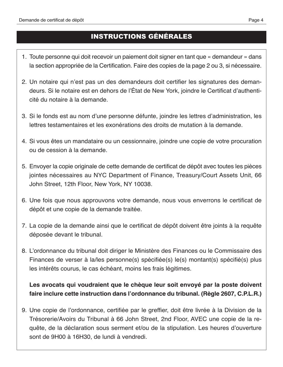 Application for Certificate of Deposit - New York City (French), Page 4