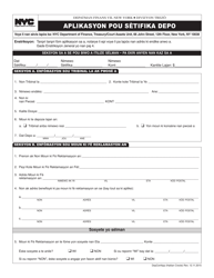 Document preview: Application for Certificate of Deposit - New York City (Haitian Creole)
