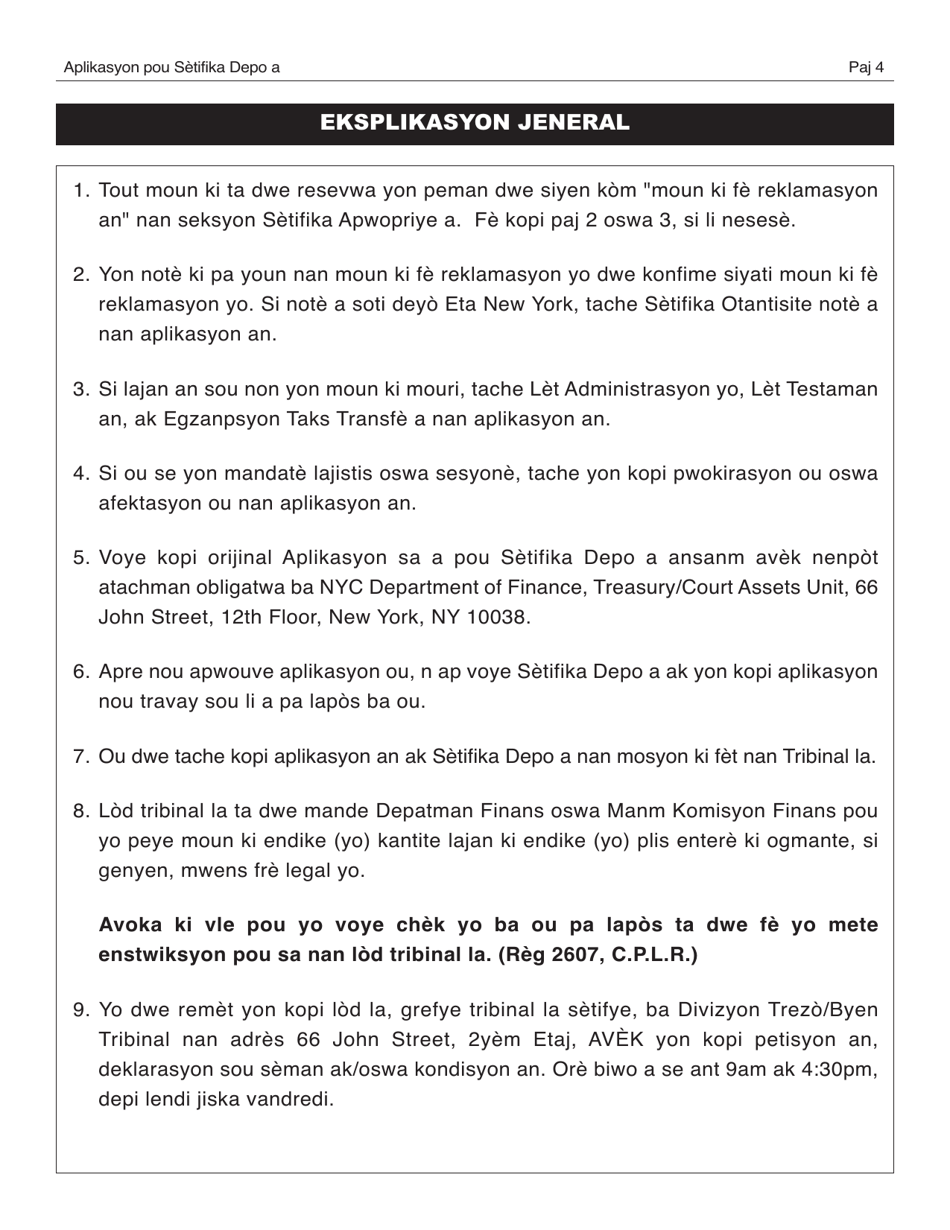 Application for Certificate of Deposit - New York City (Haitian Creole), Page 4