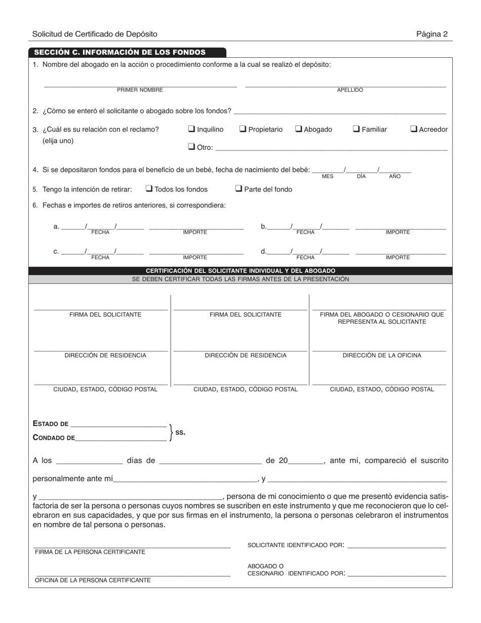 Solicitud De Certificado De Deposito - New York City (Spanish), Page 2