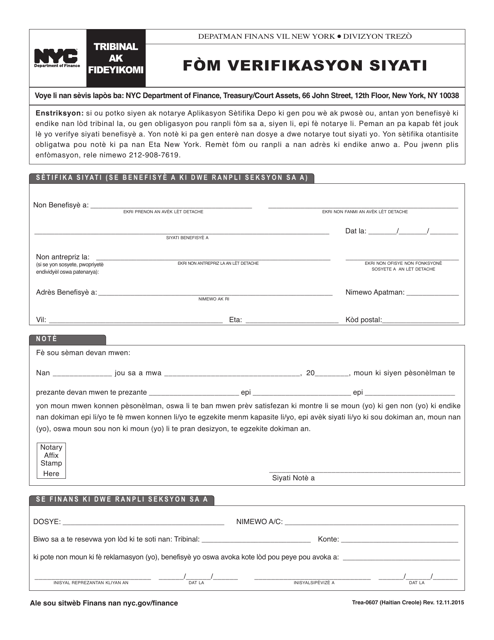 Form TREA-0607  Printable Pdf