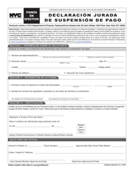 Document preview: Declaracion Jurada De Suspension De Pago - New York City (Spanish)