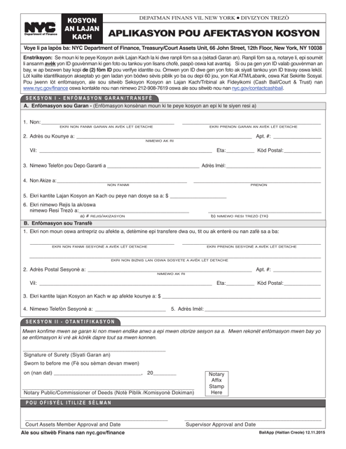 Bail Assignment Application - New York City (Haitian Creole) Download Pdf