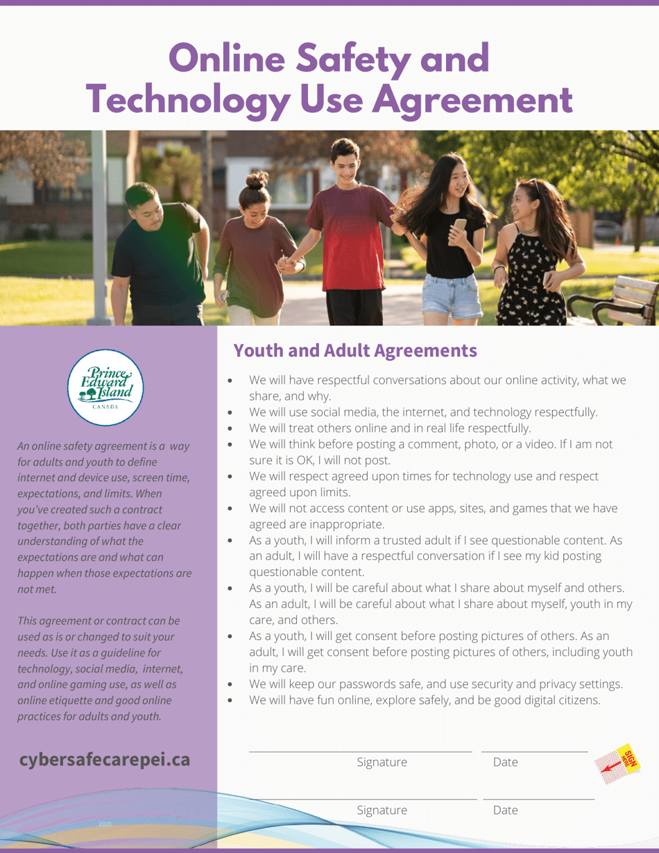 Online Safety and Technology Use Agreement - Prince Edward Island, Canada, Page 1