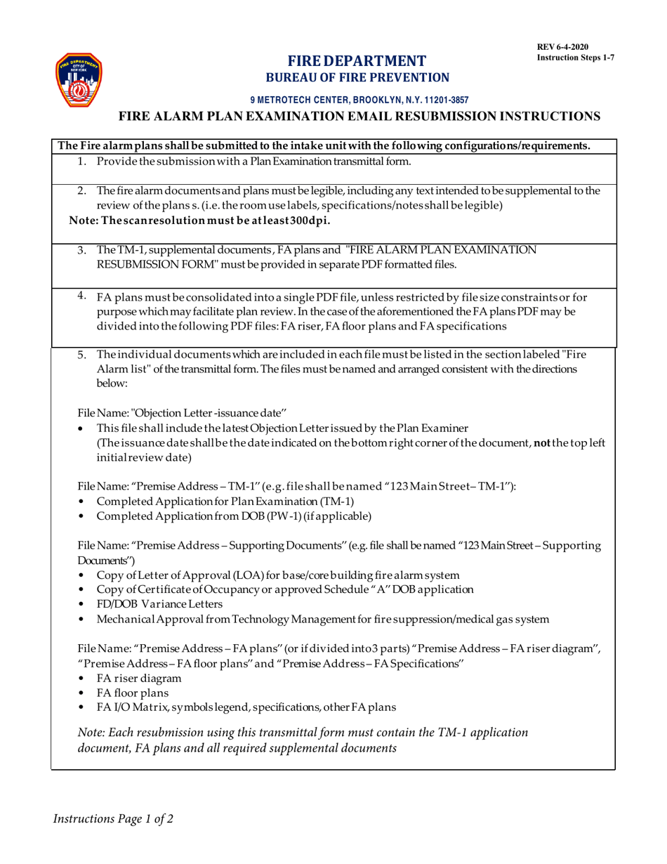 Fire Alarm Plan Examination Email Resubmission Form - New York City, Page 2