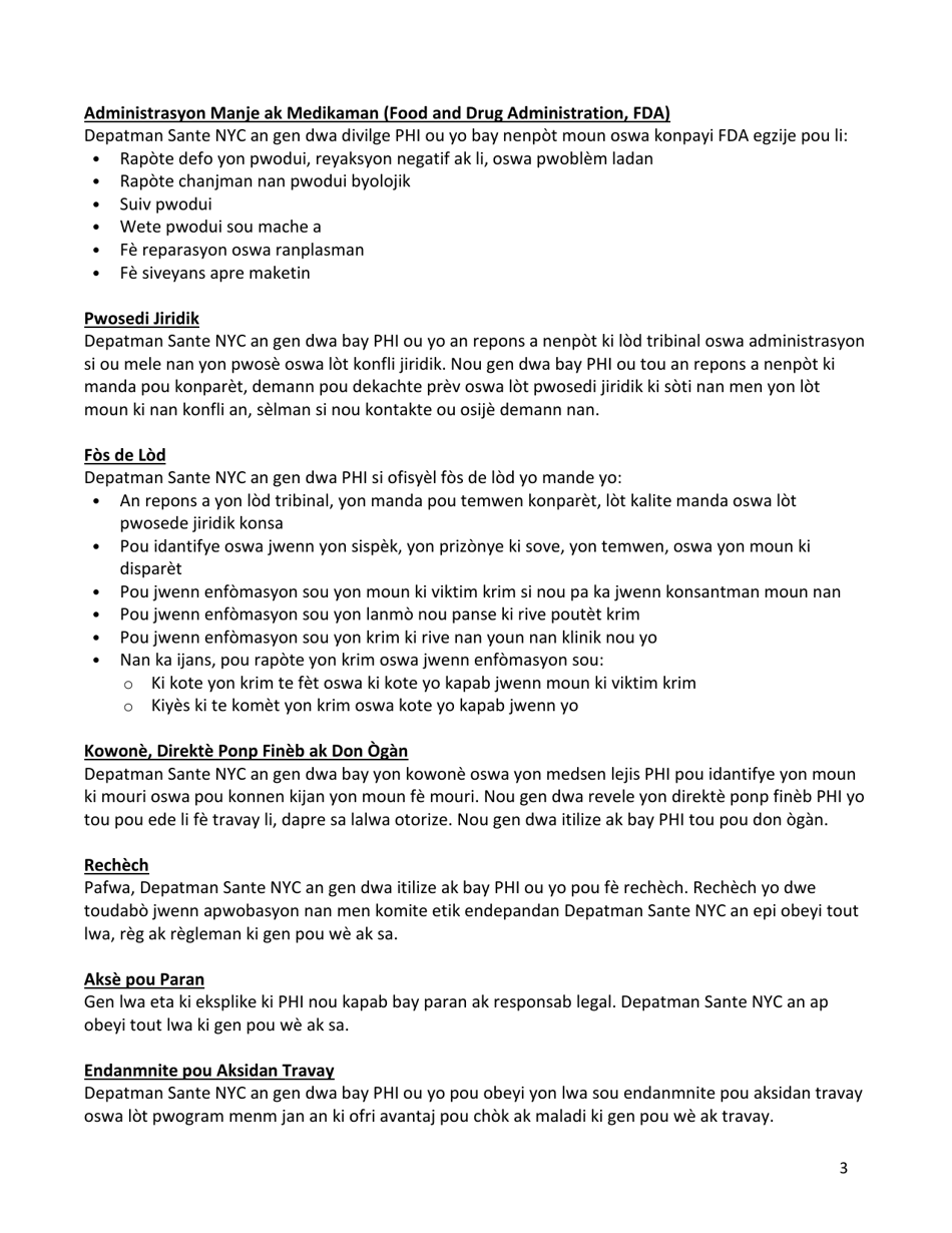 Notice of Privacy Practices - New York City (Haitian Creole), Page 3
