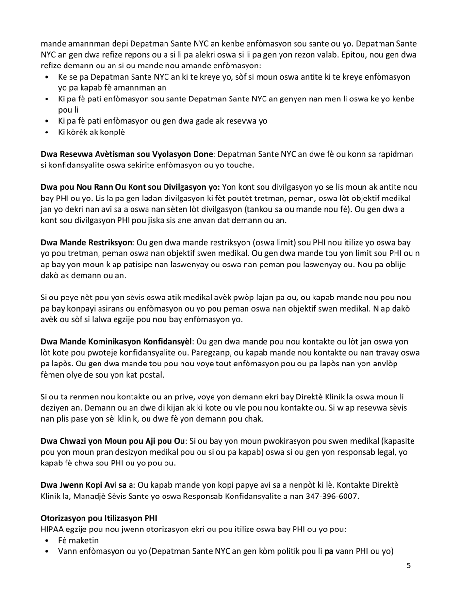 Notice of Privacy Practices - New York City (Haitian Creole), Page 5