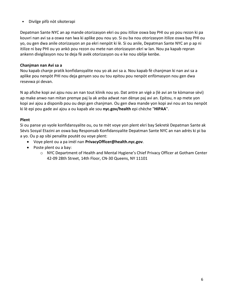 Notice of Privacy Practices - New York City (Haitian Creole), Page 6