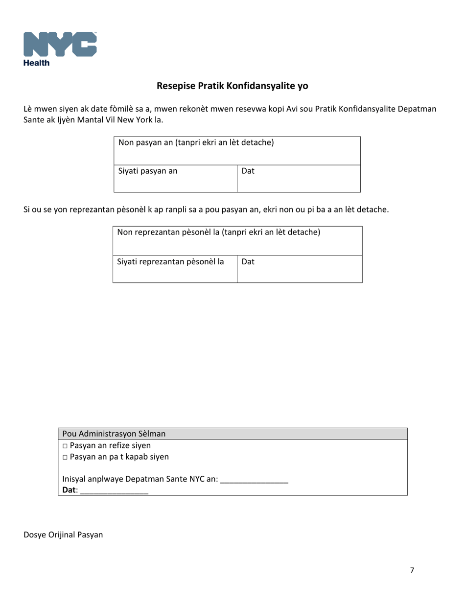 Notice of Privacy Practices - New York City (Haitian Creole), Page 7
