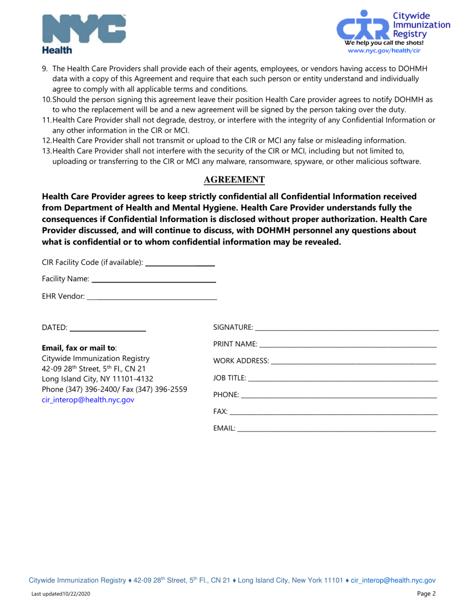 Health Care Provider Confidentiality Statement - New York City, Page 2