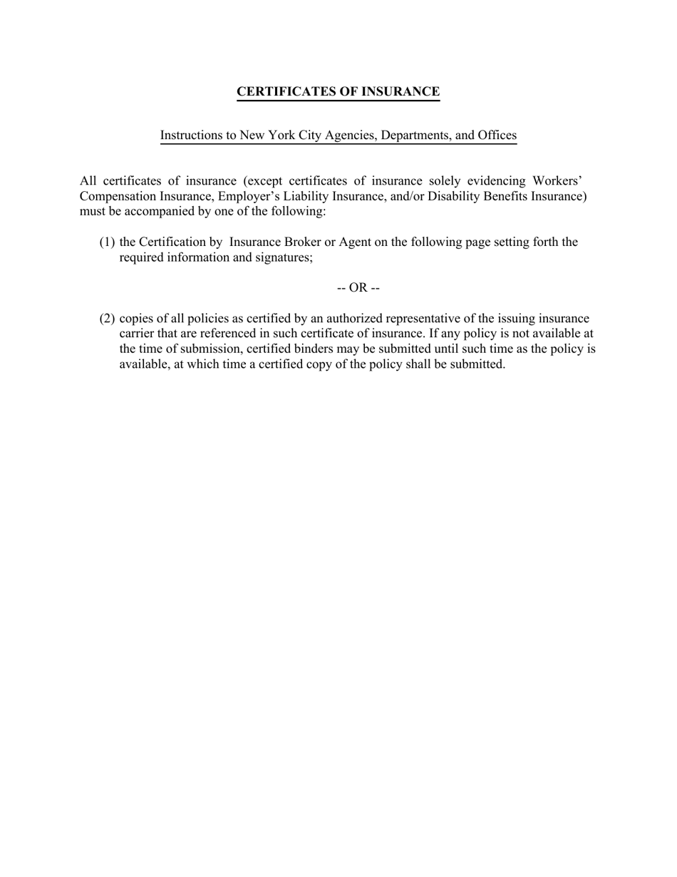 Certification by Insurance Broker or Agent - New York City, Page 1