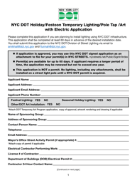 Document preview: Nyc Dot Holiday/Festoon Temporary Lighting/Pole Tap/Art With Electric Application - New York City