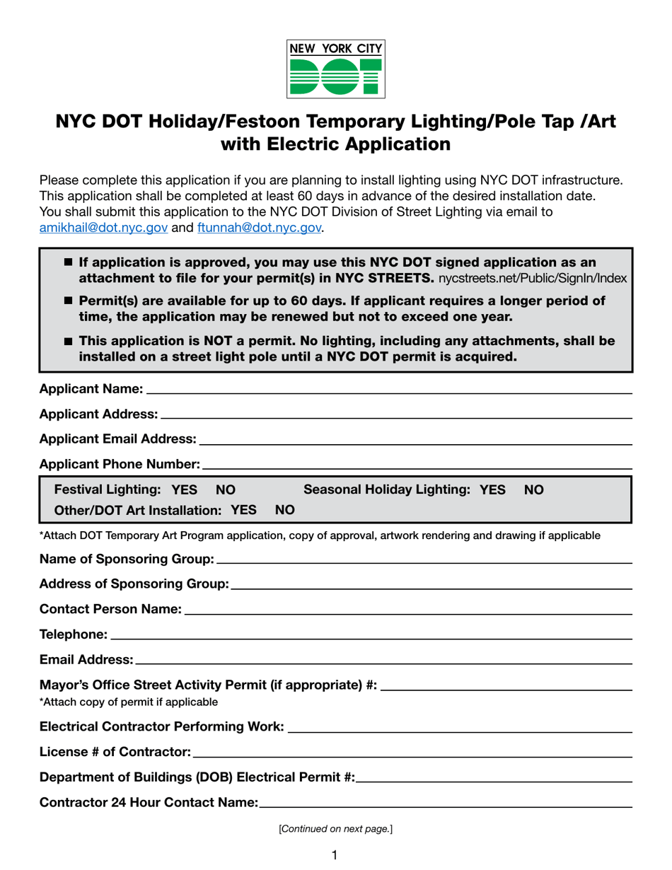 Nyc Dot Holiday / Festoon Temporary Lighting / Pole Tap / Art With Electric Application - New York City, Page 1