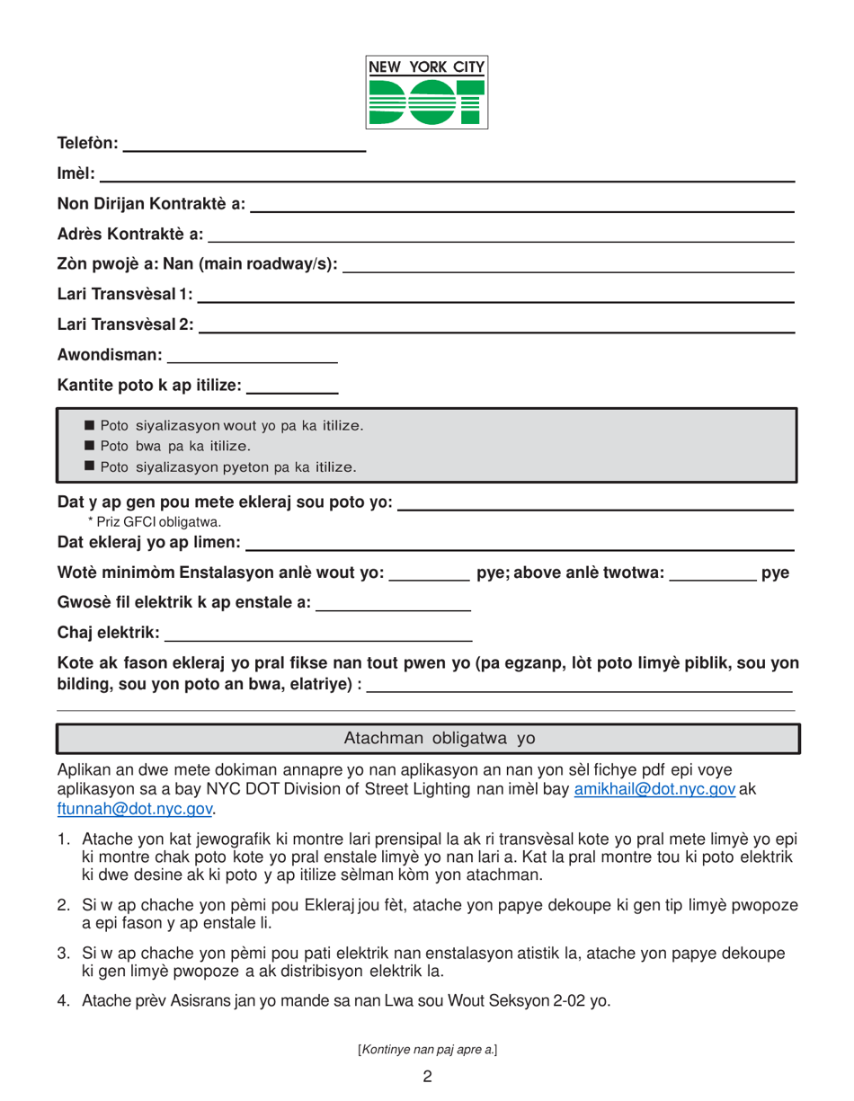 Nyc Dot Holiday / Festoon Temporary Lighting / Pole Tap / Art With Electric Application - New York City (Haitian Creole), Page 2