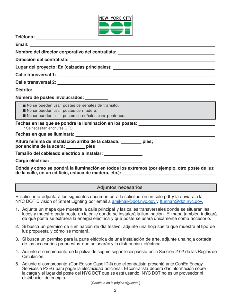 Iluminacion Temporal Para Dias Festivos O Feston, Uso De Postes, Arte Con Aplicaciones Electricas Del Nyc Dot - New York City (Spanish), Page 2