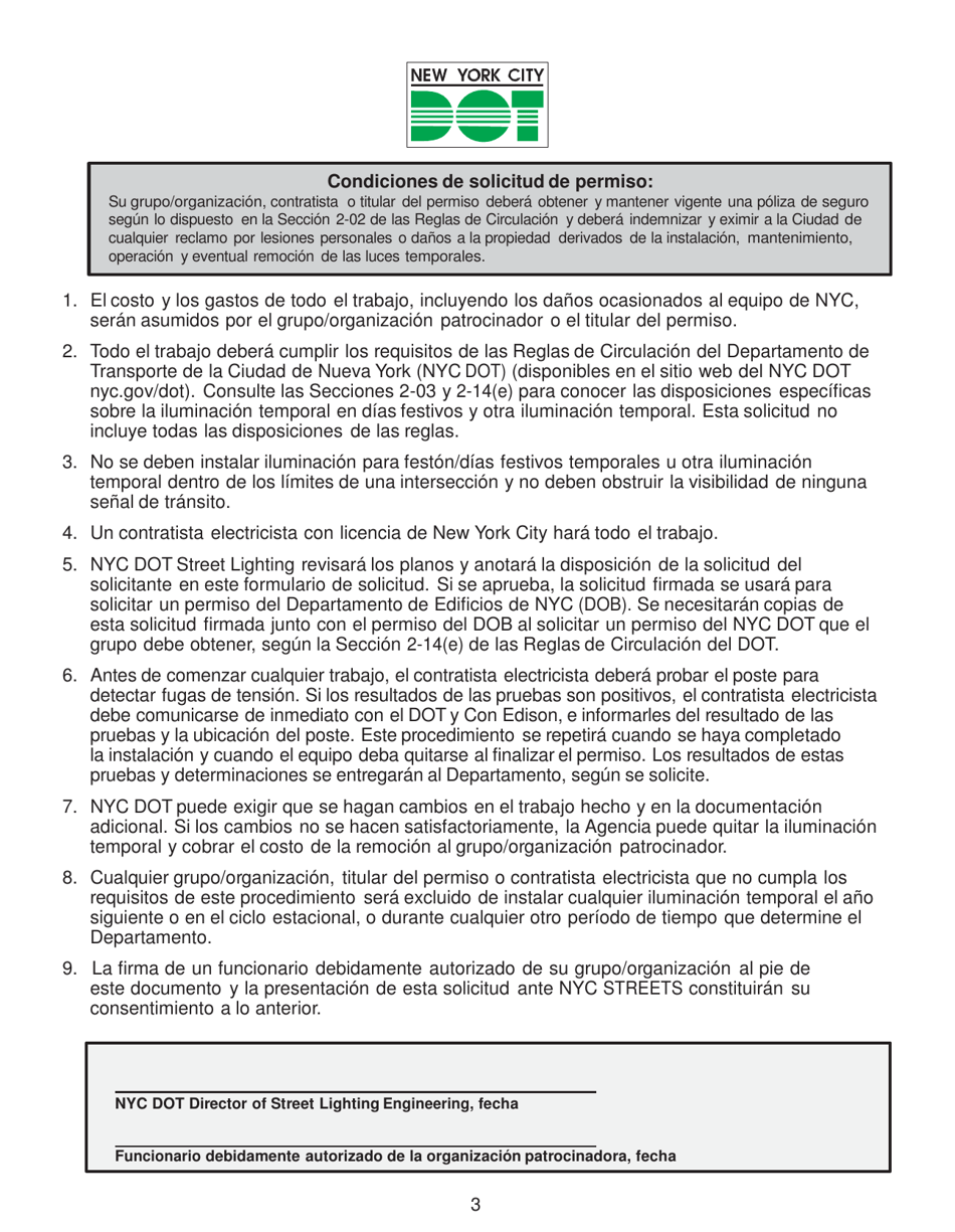 Iluminacion Temporal Para Dias Festivos O Feston, Uso De Postes, Arte Con Aplicaciones Electricas Del Nyc Dot - New York City (Spanish), Page 3
