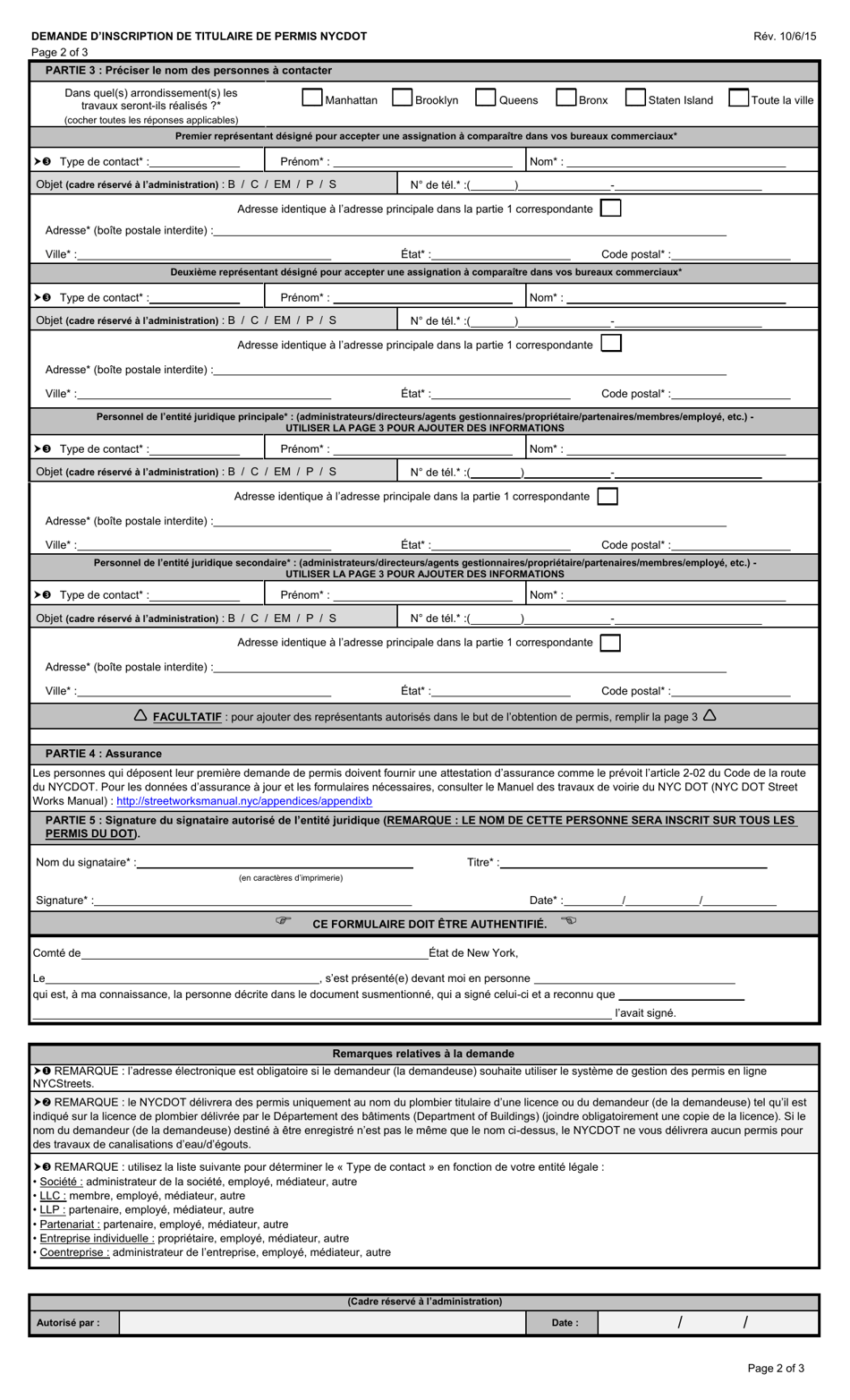 Permittee Registration Application - New York City (French), Page 2