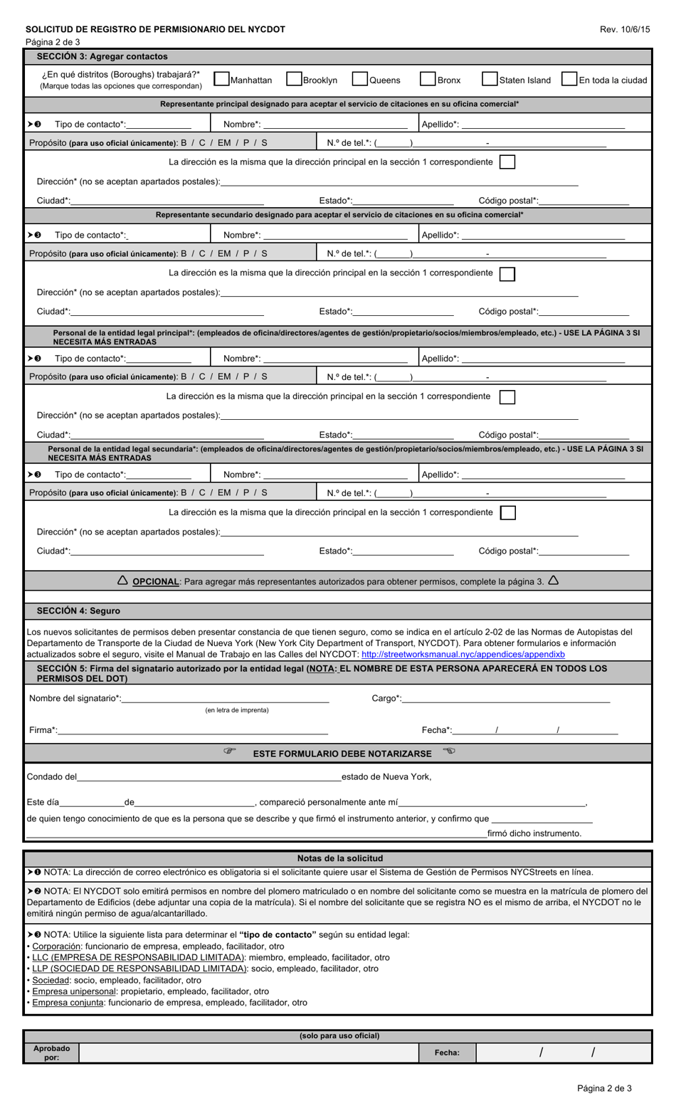 Solicitud De Registro Del Permisionario - New York City (Spanish), Page 2