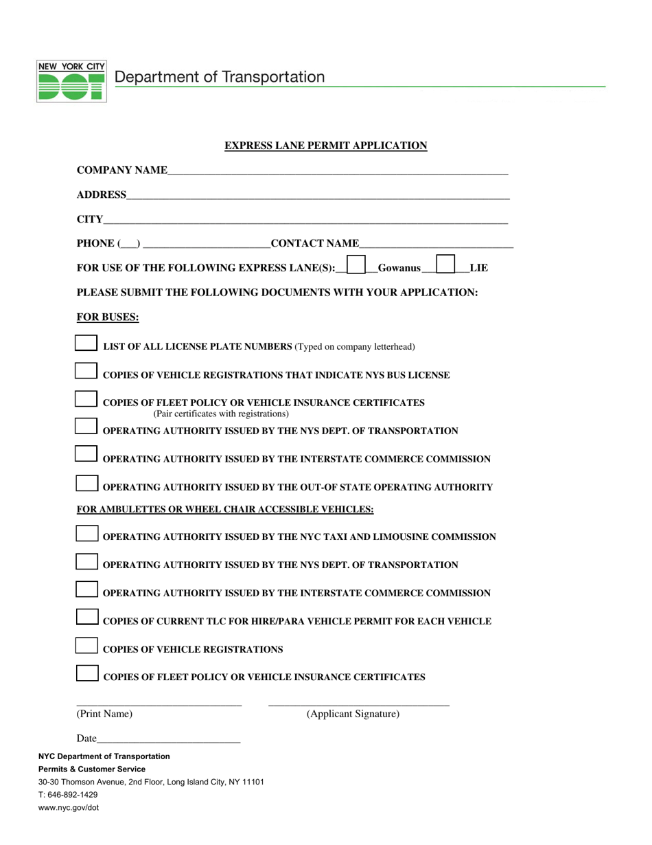 Express Lane Permit Application - New York City, Page 1