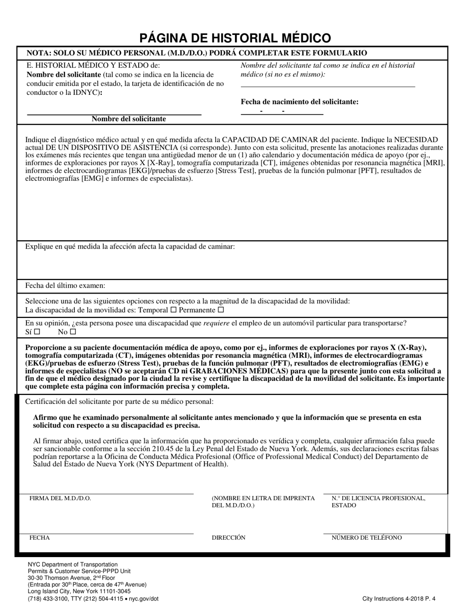 Solicitud Para Un Permiso De La Ciudad - Permisos De Estacionamiento Para Personas Discapacitadas - New York City (Spanish), Page 4