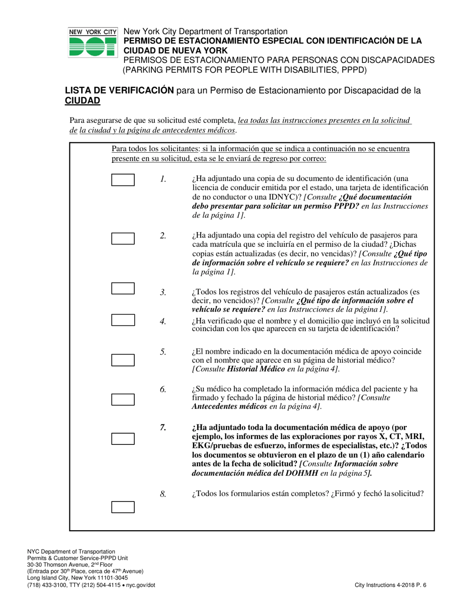 Solicitud Para Un Permiso De La Ciudad - Permisos De Estacionamiento Para Personas Discapacitadas - New York City (Spanish), Page 6