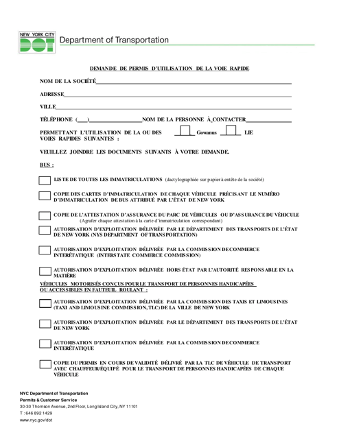 Express Lane Permit Application - New York City (French)